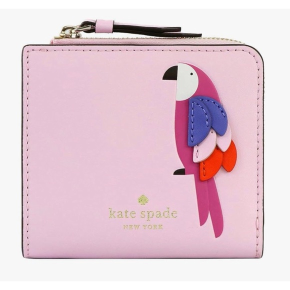 NWT Kate Spade Flock Party Parrots Birds Bifold Wallet Parakeet Small Wallet - Picture 1 of 10
